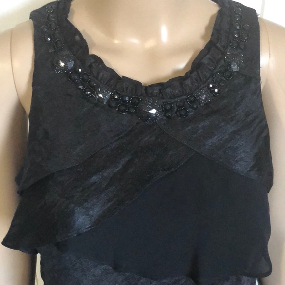 EXPO NEW YORK SHINY BLACK LAYER RUFFLE TOP SIZE10 - Picture 3 of 6
